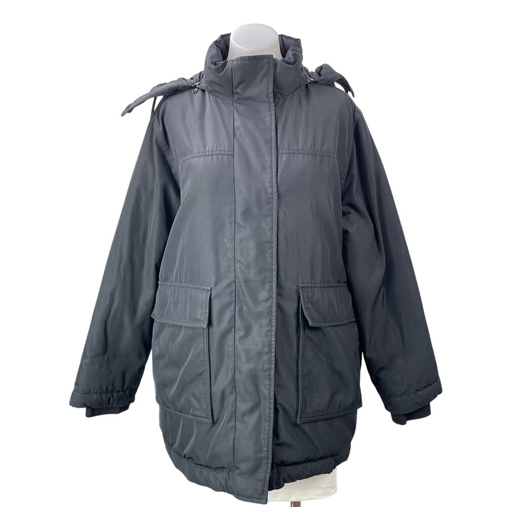 Everlane The Renew Women's Black Long Sleeves Hooded Parka Puffer Coat Jacket L
